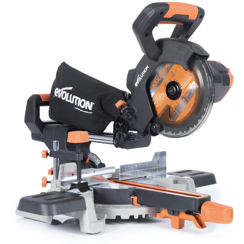 EVOLUTION POWER TOOLS - GLIJDENDE VERSTEKZAAG ZONDER ACCU R185SMS INCLUSIEF MULTIMATERIAAL ZAAGBLAD