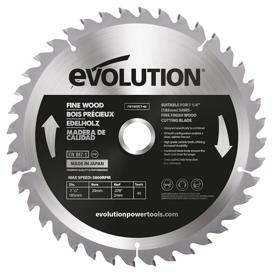 EVOLUTION POWER TOOLS - SAW BLADE FINE WOOD FOR CIRCULAR, CHOP, MITRE AND TABLE SAWS