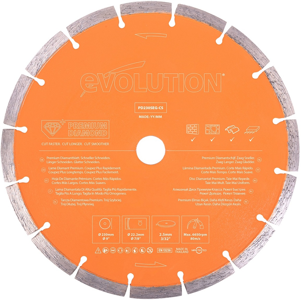 EVOLUTION POWER TOOLS - PREMIUM DIAMOND BLADE FOR DISC CUTTERS