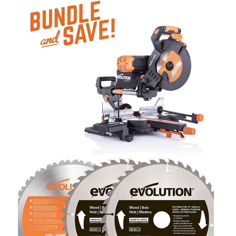 EVOLUTION POWER TOOLS - ENSEMBLE R255SMS-DB+ + LAME BOIS