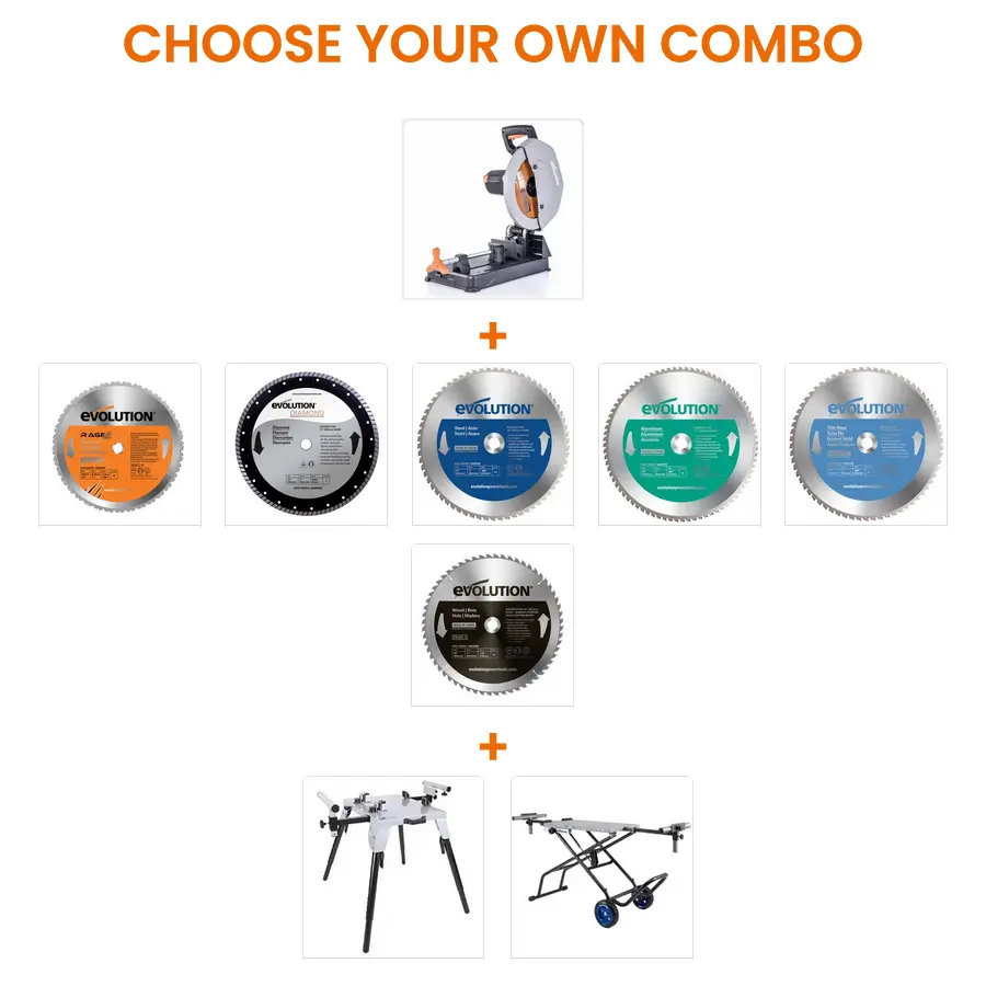 EVOLUTION POWER TOOLS – KOMBI-SET R355CPS + SÄGEBLATT + STÄNDER