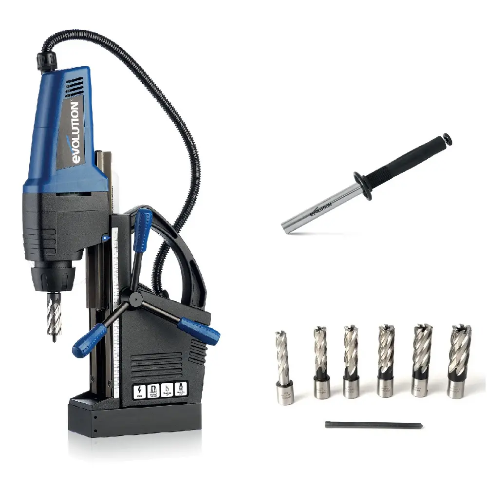 EVOLUTION POWER TOOLS - FOREUSE MAGNETIQUE EVOMAG42 + CYCLONE + JEU DE FRAISES 6 PCS