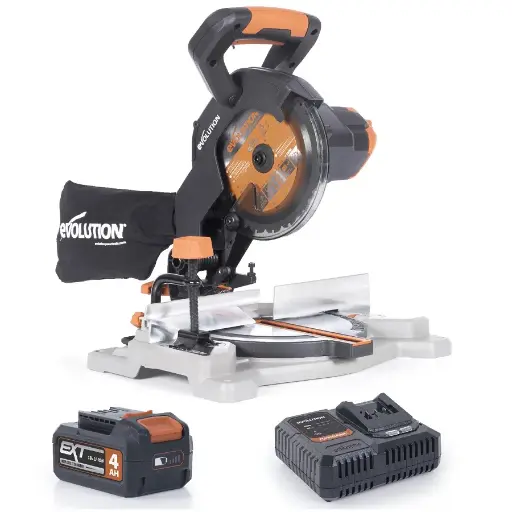 [614.LI.R185CMS] EVOLUTION POWER TOOLS - SCIE A ONGLET R185CMS + BATT + CHARGEUR RAPIDE