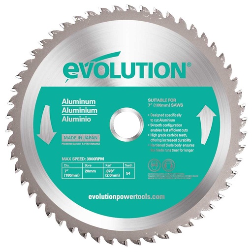 [614.EVO.180.ALU] EVOLUTION POWER TOOLS - LAME DE SCIE ALUMINIUM - CS