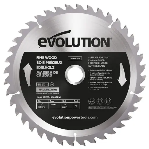 [614.EVO.185.FIJNHOUT] EVOLUTION POWER TOOLS - SAW BLADE FINE WOOD 185 MM FOR CIRCULAR, CHOP, MITRE AND TABLE SAWS