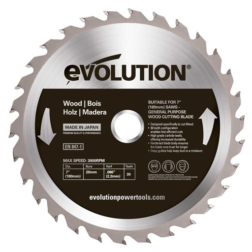 [614.EVO.180.HOUT] EVOLUTION POWER TOOLS - SAW BLADE WOOD FOR CIRCULAR AND CHOP SAWS