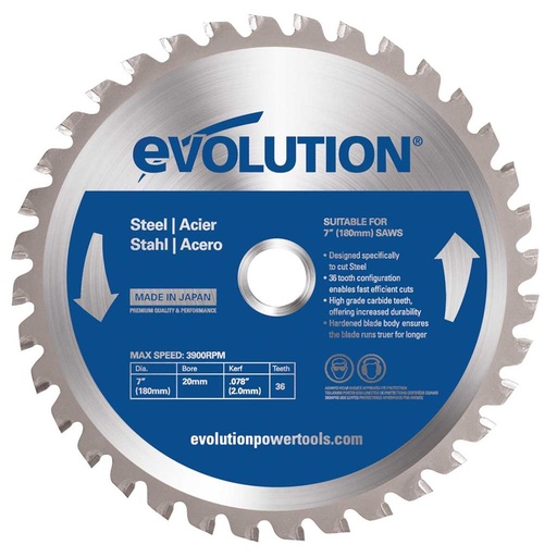 [614.EVO.180.IJZER] EVOLUTION POWER TOOLS - LAME DE SCIE ACIER DOUX - CS