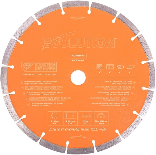 [614.EVO.PREMIUM.230] EVOLUTION POWER TOOLS - PREMIUM DIAMOND BLADE FOR DISC CUTTERS