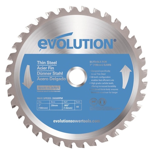 [614.EVO.180.THIN] EVOLUTION POWER TOOLS - SAW BLADE THIN STEEL 180 MM FOR CIRCULAR AND CHOP SAWS