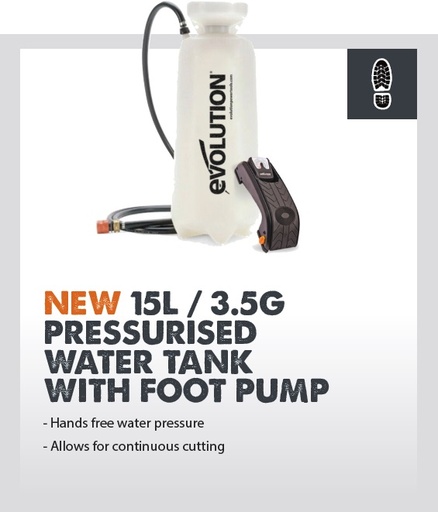 [614.WATERTANK.FOOT] EVOLUTION POWER TOOLS - RESERVOIR EAU A PRESSION AVEC POMPE PIED R300DCT+