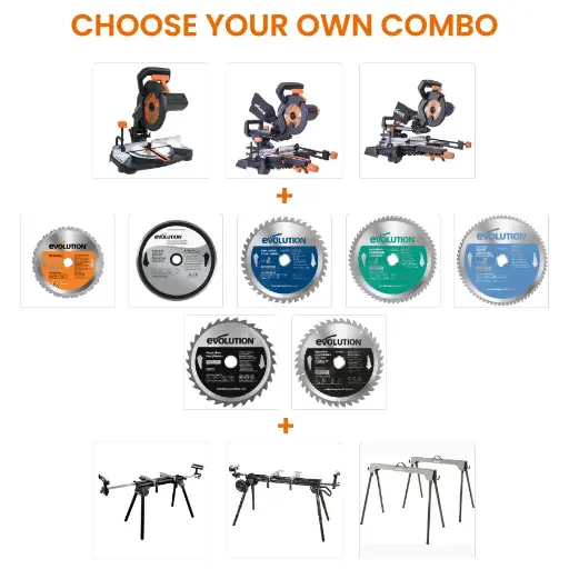 [614.COM.R210.STAND] EVOLUTION POWER TOOLS - COMBO R210 + SUPPORT POUR SCIE À ONGLET