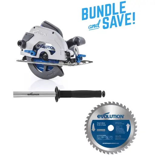 [614.BS.S185CCS.IJ.C] EVOLUTION POWER TOOLS - KOMBI-SET S185CCSL + METALLSÄGEBLATT + CYCLONE-ABSAUGSYSTEM