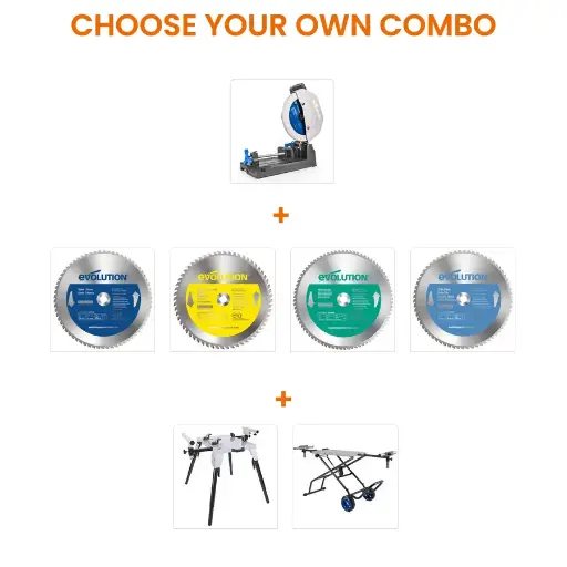 [614.COM.S355CPS] EVOLUTION POWER TOOLS – KOMBI-SET S355CPS + SÄGEBLATT + STÄNDER