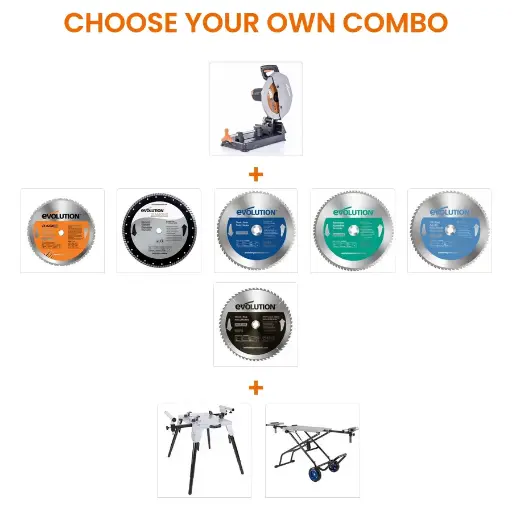 [614.COM.R355CPS] EVOLUTION POWER TOOLS - COMBO R355CPS + LAME DE SCIE + SUPPORT