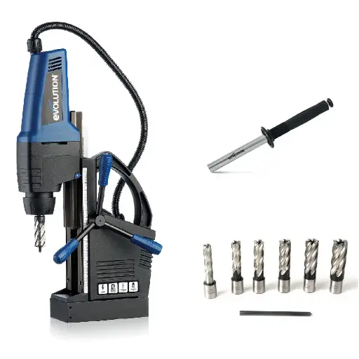 [614.EVOLU.42.CYC.KIT] EVOLUTION POWER TOOLS - MAGNETBOHRMASCHINE EVOMAG42 + CYCLONE + SATZ KERNBOHRER 6 PCS